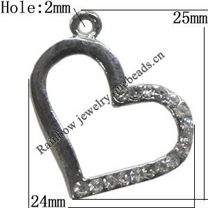 Pendant Setting Zinc Alloy Jewelry Findings Lead-free, Heart 25x24mm Hole:2mm, Sold by Bag