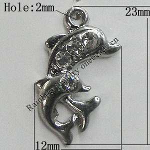 Pendant Setting Zinc Alloy Jewelry Findings Lead-free, Dolphin 12x23mm Hole:2mm, Sold by Bag