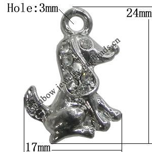 Pendant Setting Zinc Alloy Jewelry Findings Lead-free, Dog 17x24mm Hole:2mm, Sold by Bag