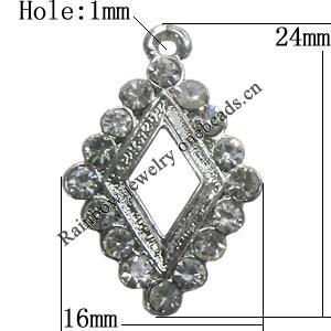 Pendant Setting Zinc Alloy Jewelry Findings Lead-free, Diamond 16x24mm Hole:1mm, Sold by Bag