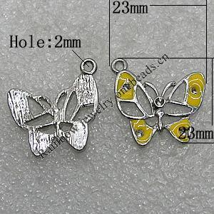 Pendant Zinc Alloy Enamel Jewelry Findings Lead-free, Butterfly 23x23mm Hole:2mm, Sold by Bag
