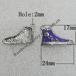 Pendant Zinc Alloy Enamel Jewelry Findings Lead-free, Shoes 24x17mm Hole:2mm, Sold by Bag