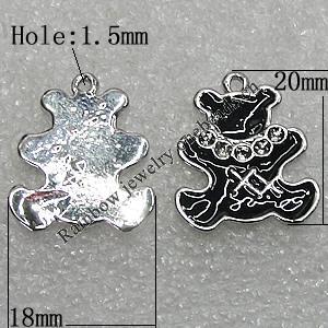 Pendant Zinc Alloy Enamel Jewelry Findings Lead-free, Bear 20x18mm Hole:1.5mm, Sold by Bag