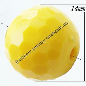 Solid Acrylic Beads, Faceted Round 14mm Hole:2mm, Sold by Bag
