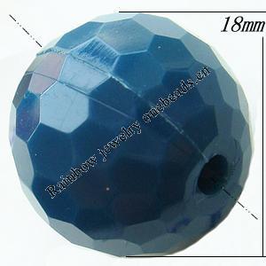 Solid Acrylic Beads, Faceted Round 18mm Hole:2mm, Sold by Bag