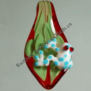 Inner Flower Lampwork Pendant, Leaf with Frog, Approx 50-60x30mm Hole:About 5mm, Sold by PC