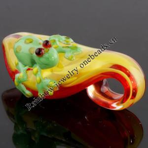 Inner Flower Lampwork Pendant, Leaf with Frog, Approx 50-60x30mm Hole:About 5mm, Sold by PC