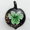 Murano Lampwork Pendant, with inner flower, goldsand, Heart, 32x32x12mm, Hole:Approx 6mm, Sold by PC