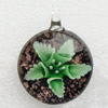 Murano Lampwork Pendant, with inner flower, goldsand, Flat round, 32x32x11mm, Hole:Approx 7mm, Sold by PC