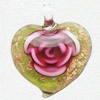 Murano Lampwork Pendant, with inner flower, goldsand, Heart, 38x36x14mm, Hole:Approx 9mm, Sold by PC