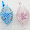 Murano Lampwork Pendant, with inner flower, goldsand, Leaf, 50x28x13mm, Hole:Approx 7mm, Sold by PC