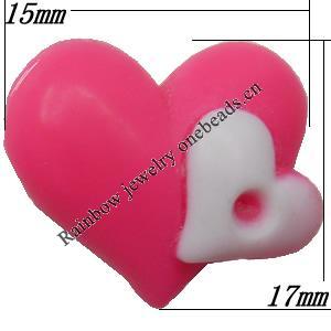 Resin Cabochons,No Hole Headwear & Costume Accessory, Heart, The other side is Flat 17x15mm,Sold by Bag