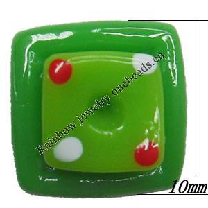 Resin Cabochons,No Hole Headwear & Costume Accessory, Square, The other side is Flat 10mm,Sold by Bag