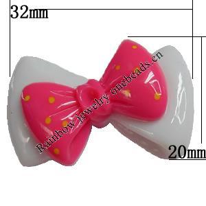 Resin Cabochons,No Hole Headwear & Costume Accessory, Bowknot, The other side is Flat 32x20mm,Sold by Bag