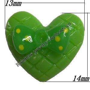 Resin Cabochons,No Hole Headwear & Costume Accessory, Heart, The other side is Flat 14x13mm,Sold by Bag