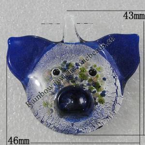 Silver Foil lampwork Pendant Mix Color, Animal Head 43x46mm Hole:About 4.5mm, Sold by Box