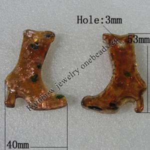 Gold Sand lampwork Pendant, Boot 53x40mm Hole:3mm, Sold by PC