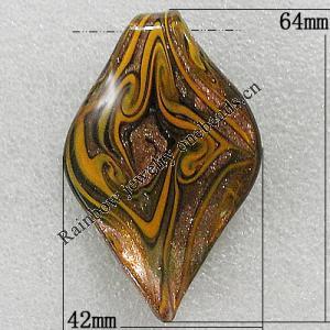 Gold Sand lampwork Pendant Mix Color, Leaf 64x42mm Hole:7mm, Sold by Box