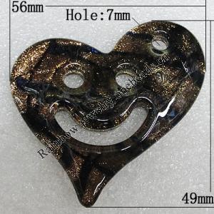 Gold Sand lampwork Pendant Mix Color, Heart 56x49mm Hole:7mm, Sold by Box