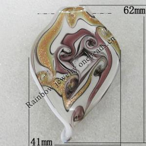Gold Sand lampwork Pendant Mix Color, Leaf 62x41mm Hole:6mm, Sold by Box