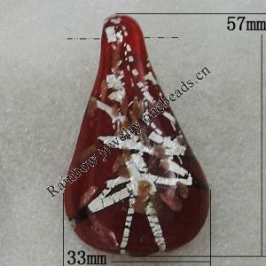 Silver Foil lampwork Pendant Mix Color, Leaf 57x33mm Hole:About 7mm, Sold by Box