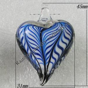 lampwork Pendant Mix Color, Heart 45x31mm Hole:5mm, Sold by Box