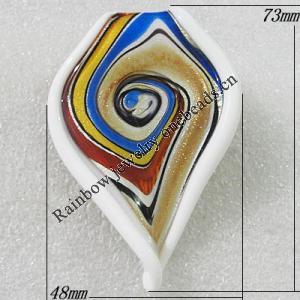 lampwork Pendant Mix Color, Leaf 73x48mm Hole:8mm, Sold by Box