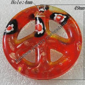 Gold Sand lampwork Pendant, Peace Sign 49mm Hole:4mm, Sold by PC