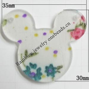 Inner Flower, Acrylic Connectors, Animal Head, 35x30mm, Hole:1mm, Sold by Bag
