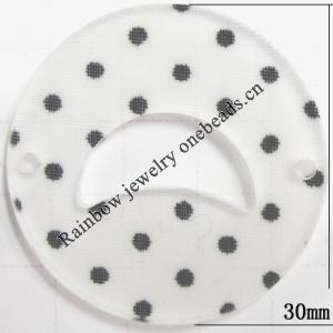 Acrylic Connectors, Flat Round, 30mm, Hole:1mm, Sold by Bag