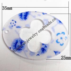 Inner Flower, Acrylic Connectors, Flat Oval, 35x25mm, Hole:1mm, Sold by Bag