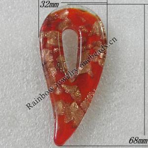 Gold Sand lampwork Pendant, 68x32mm, Sold by PC