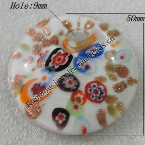 Gold Sand lampwork Pendant, Flat Round 50mm Hole:9mm, Sold by PC