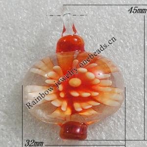 Inner Flower lampwork Pendant Mix Color, Lantern 45x32mm Hole:5mm, Sold by Box