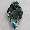 Silver Foil lampwork Pendant, Leaf 58x32mm Hole:8mm, Sold by PC