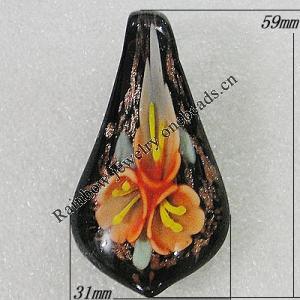 Inner Flower lampwork Pendant Mix Color, Leaf 59x31mm Hole:9mm, Sold by Box