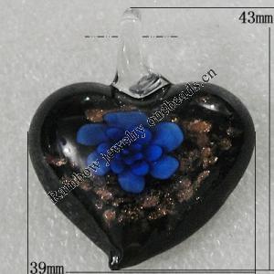 Inner Flower lampwork Pendant Mix Color, Heart 43x39mm Hole:6mm, Sold by Box