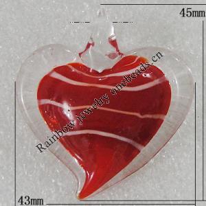 lampwork Pendant Mix Color, Heart 45x43mm Hole:6mm, Sold by Box