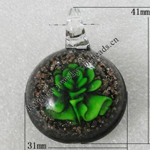 Inner Flower lampwork Pendant Mix Color, 41x31mm Hole:6mm, Sold by Box