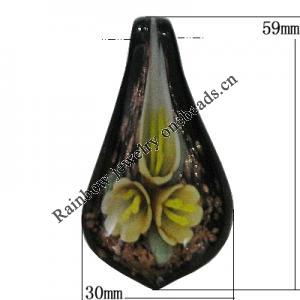 Inner Flower lampwork Pendant Mix Color, Leaf 59x30mm Hole:10mm, Sold by Box