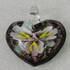 Inner Flower lampwork Pendant Mix Color, Heart 40x37mm Hole:5mm, Sold by Box