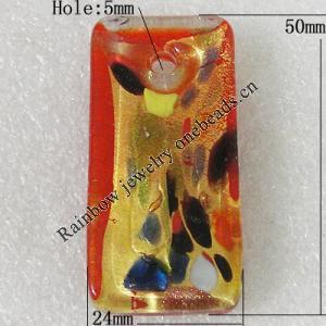 Gold Sand lampwork Pendant Mix Color, Rectangle 50x24mm Hole:5mm, Sold by Box