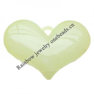 Imitate Jade Acrylic Pendant, Heart, 58x42mm, Hole: Approx 3mm，Sold by Bag 