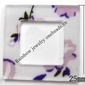 Inner Flower, Acrylic Pendants, Square, 25mm, Hole:1mm, Sold by Bag