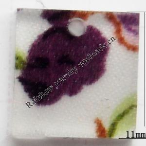 Inner Flower, Acrylic Pendants, Square, 11mm, Hole:1mm, Sold by Bag