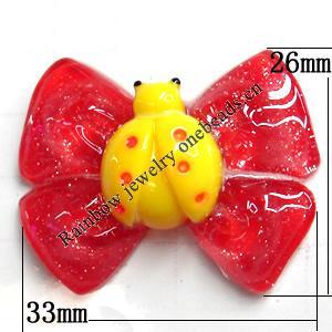 Resin Cabochons, No Hole Headwear & Costume Accessory, Bowknot, The other side is Flat 33x26mm, Sold by Bag