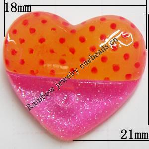 Resin Cabochons, No Hole Headwear & Costume Accessory, Heart, The other side is Flat 18x21mm, Sold by Bag