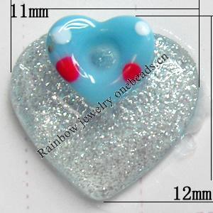 Resin Cabochons, No Hole Headwear & Costume Accessory, Heart, The other side is Flat 11x12mm, Sold by Bag