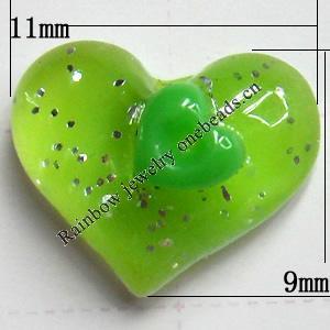 Resin Cabochons, No Hole Headwear & Costume Accessory, Heart, The other side is Flat 11x9mm, Sold by Bag
