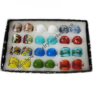 Lampwork Glass Rings Mix Color, Ring size:17-19mm, Sold by Box